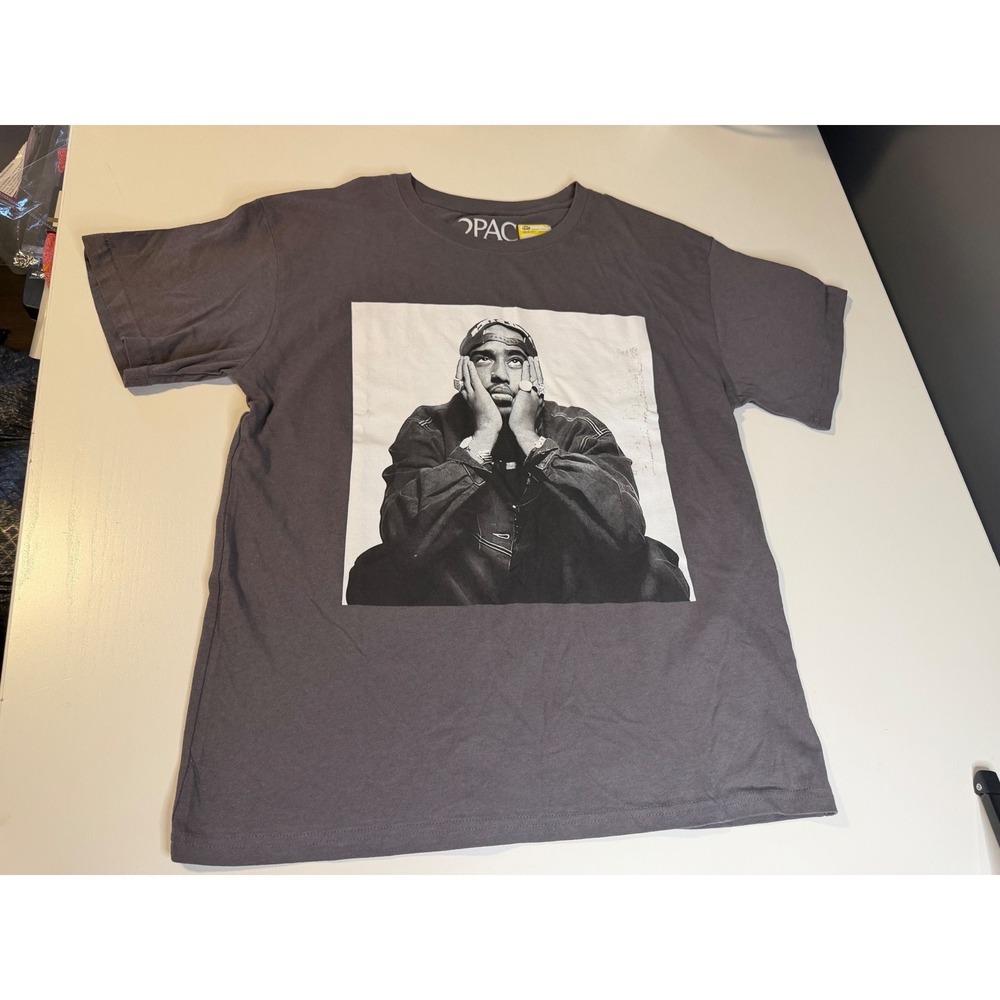 2Pac Tupac Shakur Graphic T-Shirt Mens Large Charcoal Gray Hip Hop Rap Tee